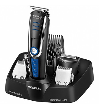Cortador de Cabello Mondial Super Groom - 10 BG-03 con 6W/Recargable/Bivolt - Negro/Azul