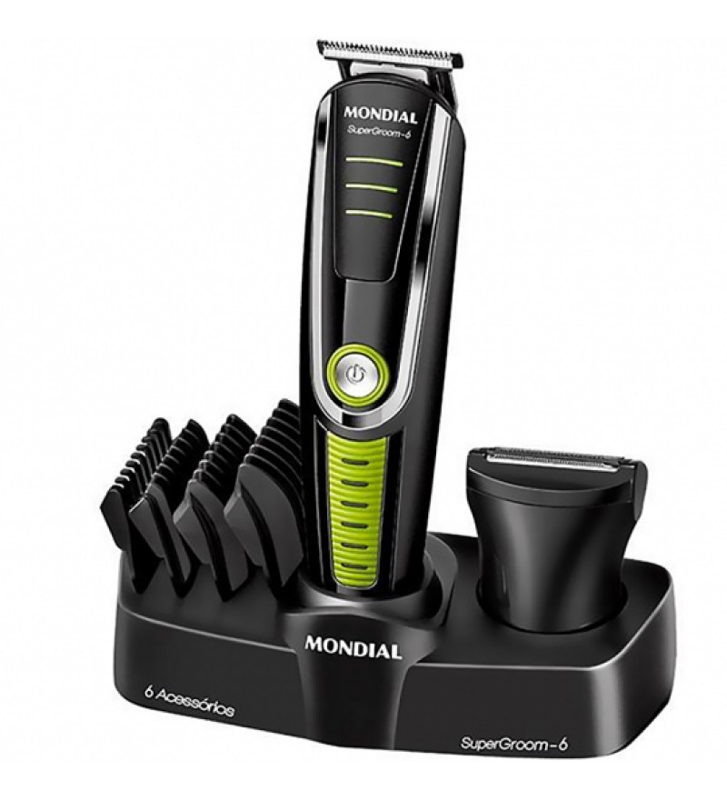 Cortador de Cabello Mondial Super Groom - 06 BG-04 con 6W/Recargable/Bivolt - Negro/Verde