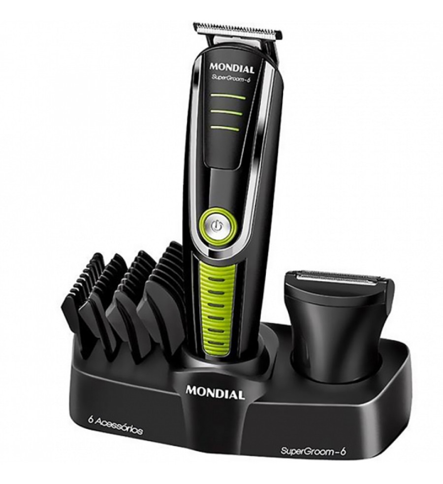 Cortador de Cabello Mondial Super Groom - 06 BG-04 con 6W/Recargable/Bivolt - Negro/Verde