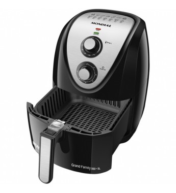 Freidora Eléctrica Mondial Air Fryer Grand Family Inox AFN-50-BI con 1900W/5L/220V - Negro/Plata