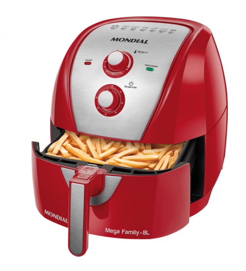 Freidora Eléctrica Mondial Air Fryer Grand Family Inox AFN-80-RI con 1900W/8L/220V - Rojo/Plata