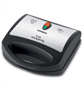 Crepera Mondial Pratic Crepe & Hot Dog CP-01 Inox con 850W/Antiadherente/220V - Negro/Plata