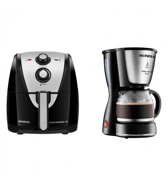 Freidora Eléctrica Mondial Air Fryer AF-55i con 2000W/5.5L + Cafetera Mondial Dolce Arome C-30-18X para hasta 18 Tazas - 110V 