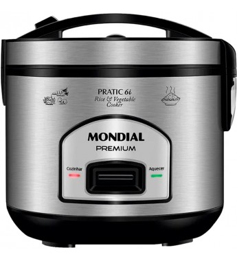 Olla Eléctrica Arrocera y Vapor Mondial PE-43-6X Practic 6I 220V - Negro/Plata