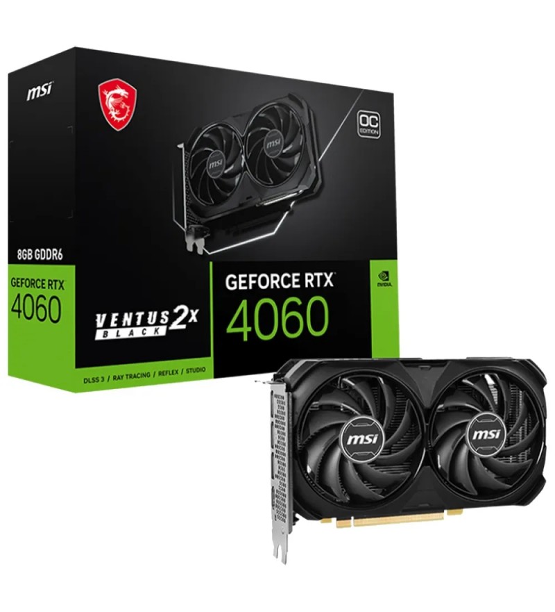 Placa de Vídeo MSI GeForce RTX 4060 Ventus 2X OC 912-V516-012 con 8GB GDDR6/2490MHz/DisplayPort/HDMI