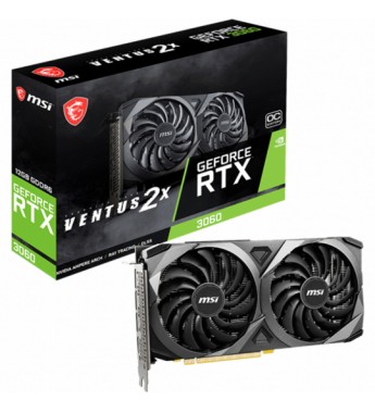 Placa de Vídeo MSI GeForce RTX 3060 Ventus 2X 12G OC - 912-V397-050 con 12GB GDDR6/1777MHz/DisplayPort/HDMI