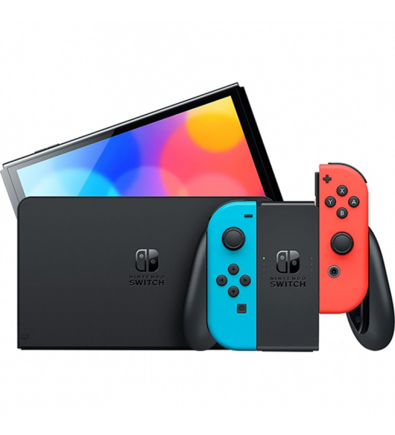 Consola Portátil Nintendo Switch OLED de 7" con Wi-Fi/Bluetooth/HDMI Bivolt - Azul Neón/Rojo Neón (Caja Fea)