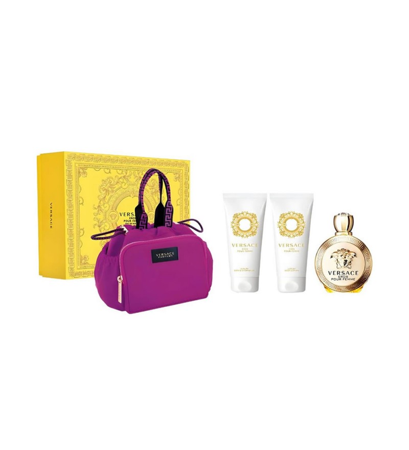 Perfume Versace Kit Eros Pour Femme 100mL EDT+Gel 100mL+BL 100mL+Estuche 