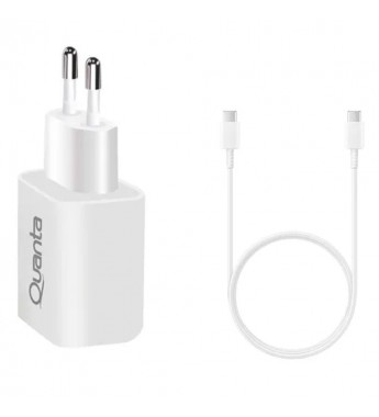 Cargador Quanta QTCACR2 + Cable USB-C/USB-C/20W - Blanco