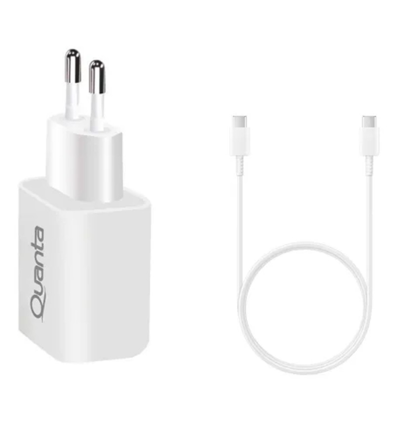 Cargador Quanta QTCACR2 + Cable USB-C/USB-C/20W - Blanco