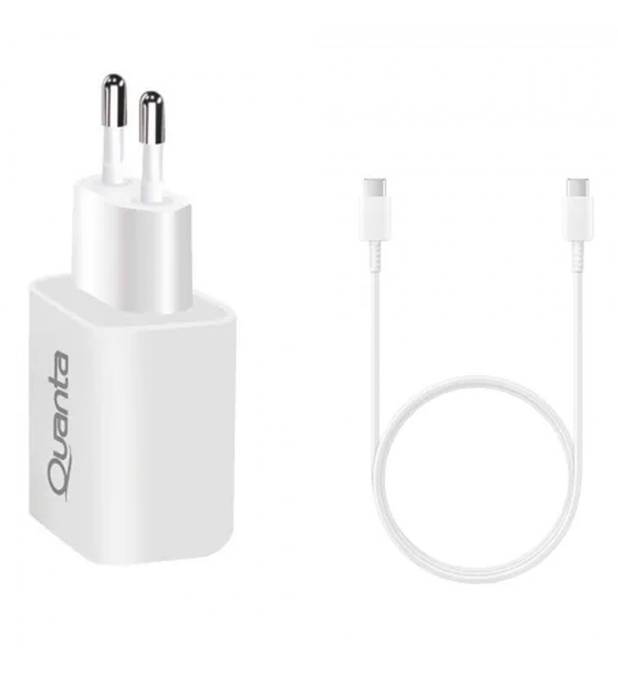 Cargador Quanta QTCACR2 + Cable USB-C/USB-C/20W - Blanco