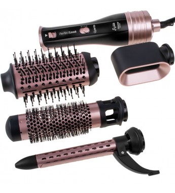 Cepillo Secadora Quanta Perfect Look QTKCS7001 1300W Kit 4 en 1 Bivolt - Gris/Rosa