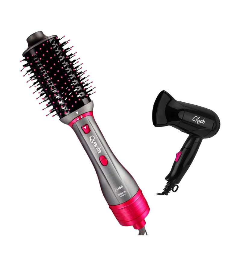 Cepillo Secador Quanta QTES6001 Bivolt - Gris/Rosa + Secador KBSC12
