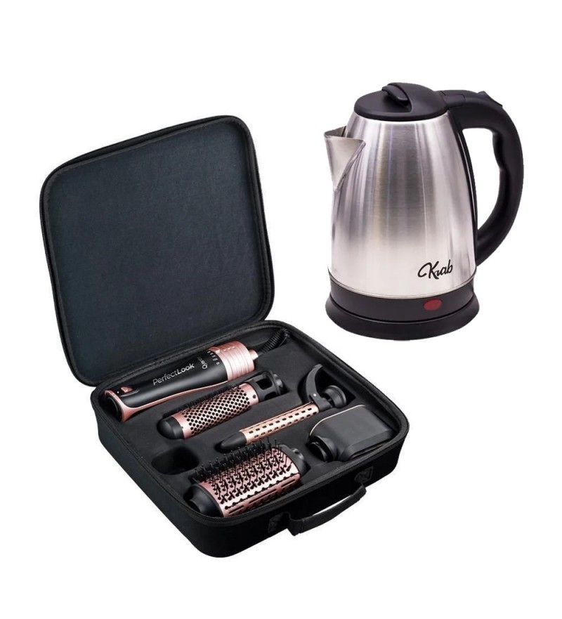 Cepillo Secador Kit Quanta QTKCS7001 Bivolt - Negro/Rosa + Jarra KB2L