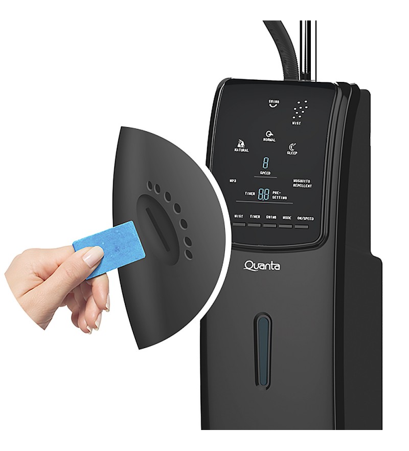 Ventilador Quanta QTVUAM1 con Humidificador Antimosquitos/3 velocidades/127V - Negro