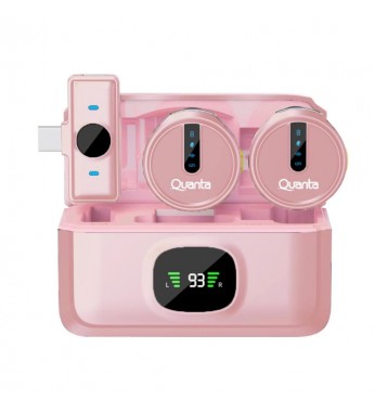 Microfono Inalambrico Dual Quanta QTMDM30 Multi Dispositivo USB/Con Light- Rosado 
