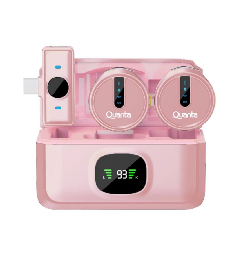 Microfono Inalambrico Dual Quanta QTMDM30 Multi Dispositivo USB/Con Light- Rosado 