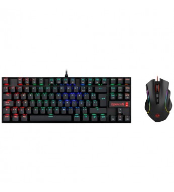 Kit Gaming Redragon K552RGB-BA con Teclado KUMARA K552 + Mouse GRIFFIN M607 con Retroiluminación RGB/USB/7200 DPI/Inglés - Negro