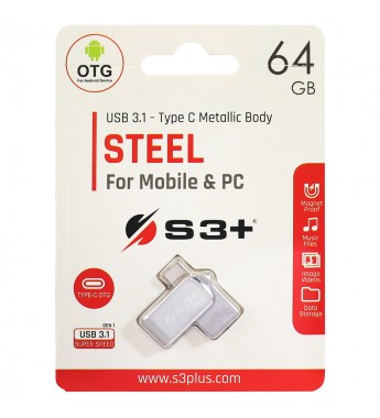 Pendrive S3+ STEEL 3.1 S3PD3104064AL-R de 64GB USB/USB-C - Plata