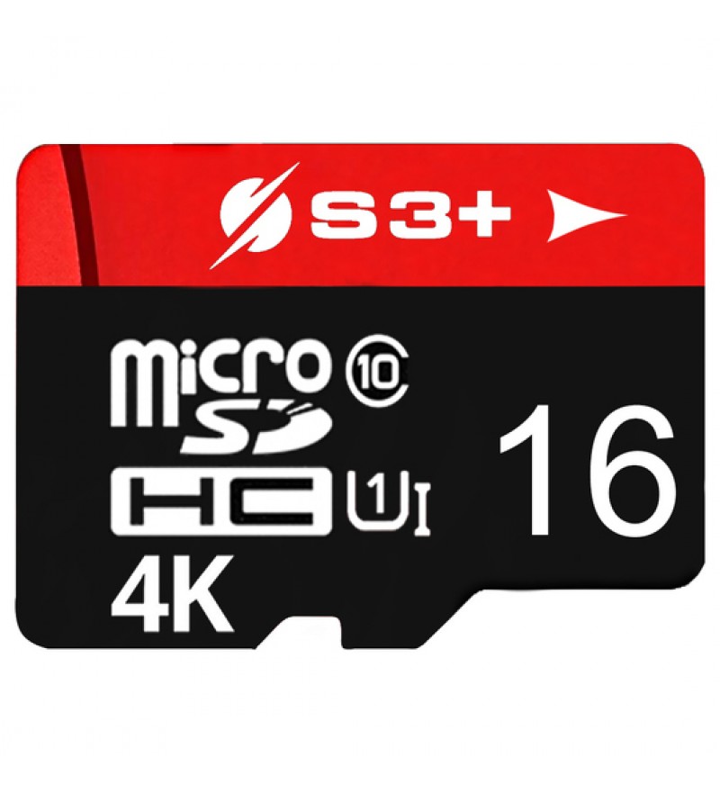 Tarjeta microSD de 16GB S3+ S3SDC10U1/16GB-R UHS-I Class10 - Negro/Rojo
