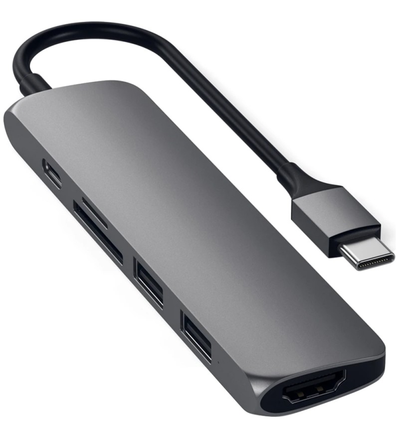 Hub USB-C Satechi Slim V2 ST-SCMA2M con USB-C/HDMI/USB/Lector microSD/SD - Space Gray