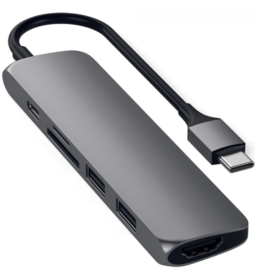 Hub USB-C Satechi Slim V2 ST-SCMA2M con USB-C/HDMI/USB/Lector microSD/SD - Space Gray