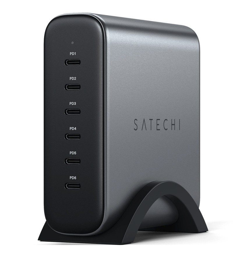  Cargador Satechi ST-C200GM-EU USB-C/200W PDGan con 6 puertos - Space Gray