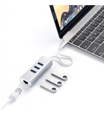 Hub Satechi 2 En 1 ST-TC2N1USB31AS con USB-C/USB-A/Ethernet - Silver