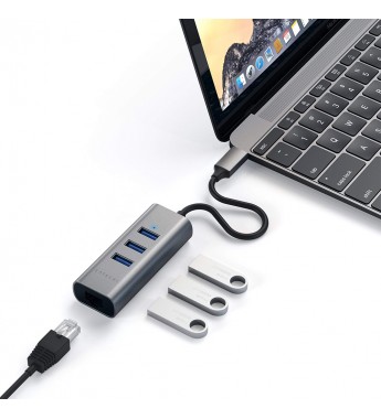 Hub Satechi 2 En 1 ST-TC2N1USB31AS con USB-C/USB-A/Ethernet - Gray