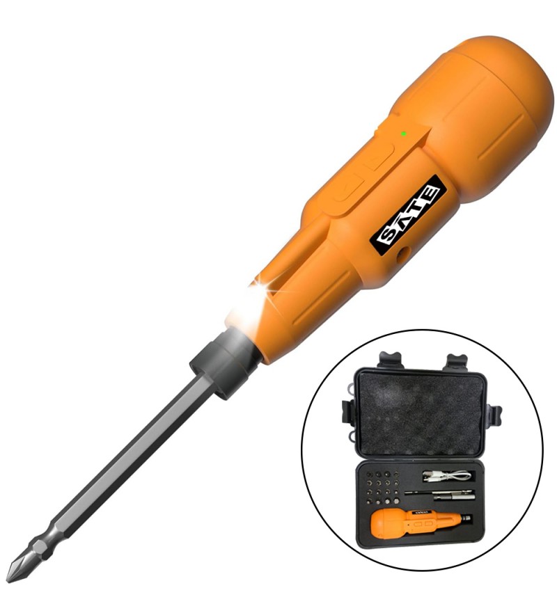 Kit Destornillador Eléctrico Sate A-TK81 con 18 Accesorios/Recargable/800mAh - Naranja