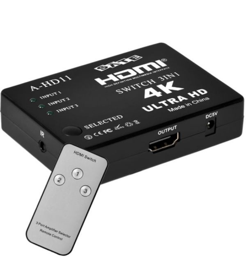 Switch HDMI Satellite A-HD11 4K 3 Puertos - Negro