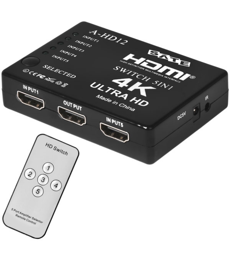 Switch HDMI Satellite A-HD12 4K 5 Puertos - Negro