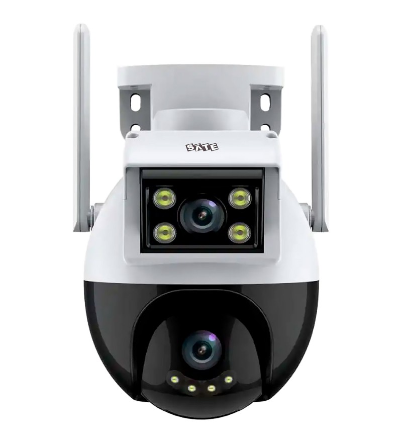 Cámara IP Satellite A-CAM008D 2 Lentes HD 4 MP/2 Antenas/Wi-Fi/MicroSD - Blanco/Negro