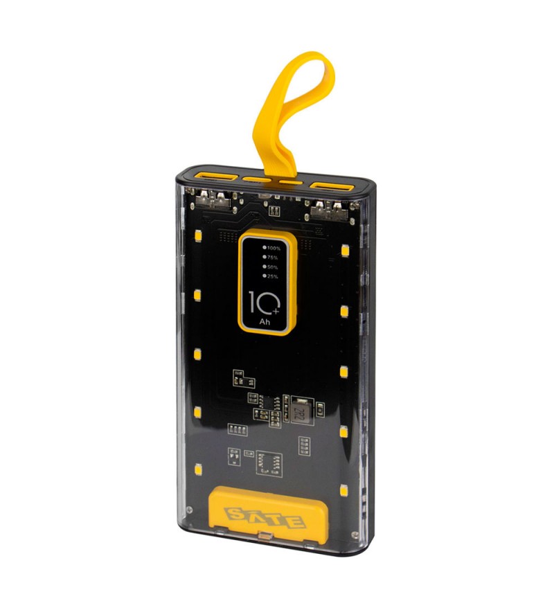 Cargador Portátil Sate A-PB410004 10000mAh/22.5W - Negro/Amarillo/Transparente