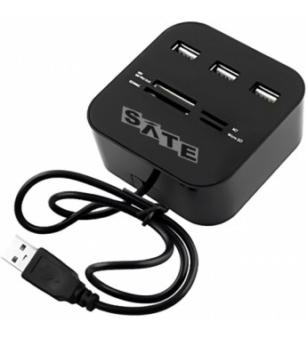 Hub USB Satellite A-HUB07 con 3 Puertos USB/SD/MicroSD/MS/M2 - Negro