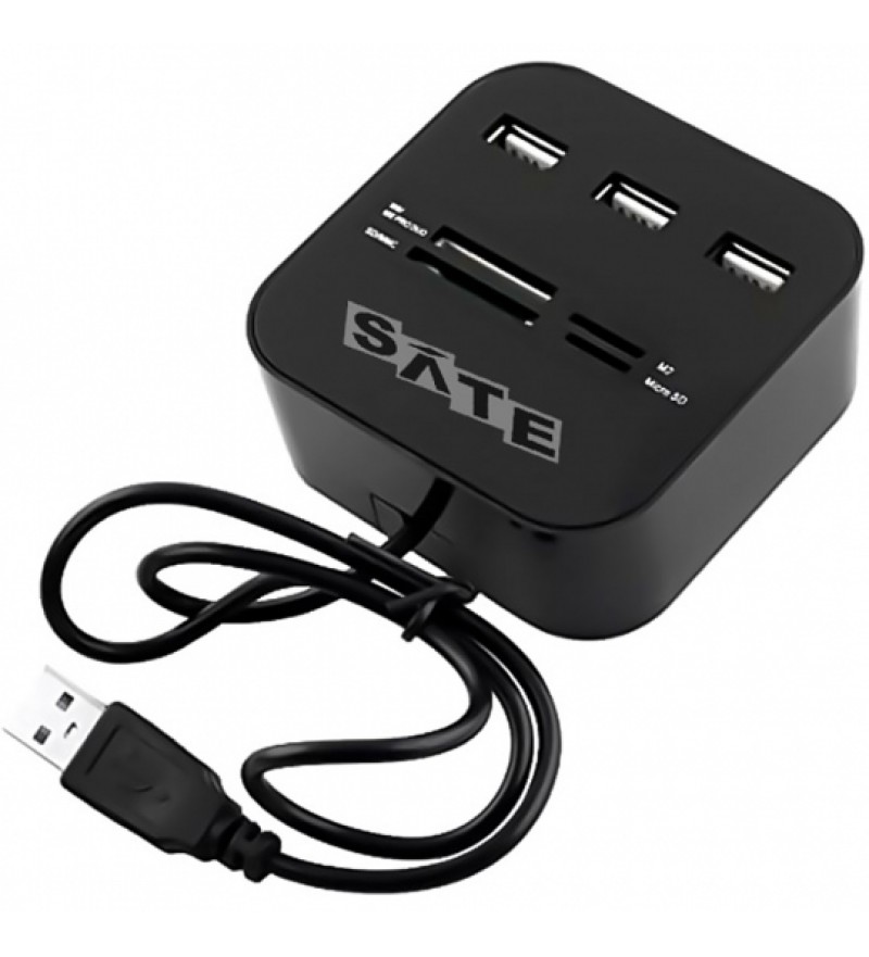 Hub USB Satellite A-HUB07 con 3 Puertos USB/SD/MicroSD/MS/M2 - Negro