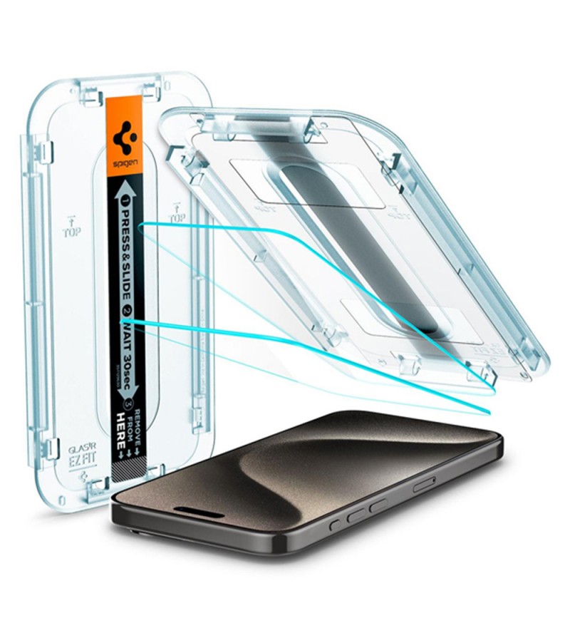  Pelicula Spigen para Iphone 15 Pro Max Slim Glastr Fit (2 piezas) - Transparente (AGL06872) 