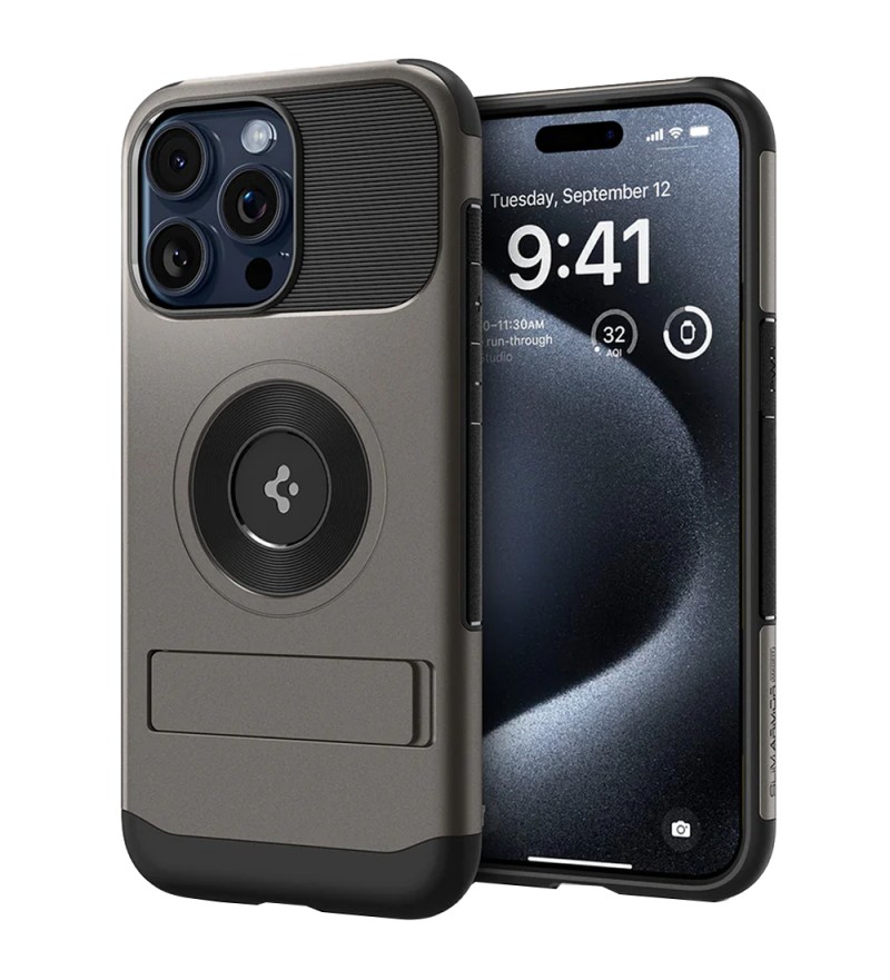 Estuche para iPhone 15 Pro Max Spigen Slim Armor - MagFit (ACS06451) - Gunmetal