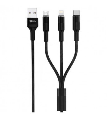 Cable 3en1 4life FLCALMTIM Micro USB/Lightning/USB-C (1 Metro) - Black