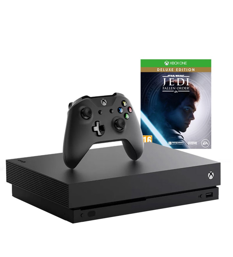 Consola Xbox One X de 1TB Microsoft 1787 Bivolt + Juego Star Wars Fallen Order DE - Negro
