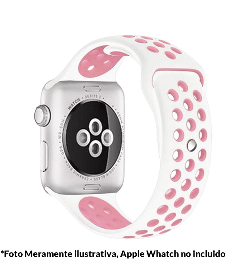 Correa 4Life para Apple Watch 42/44mm de Silicona Deportiva - Blanco/Rosa 