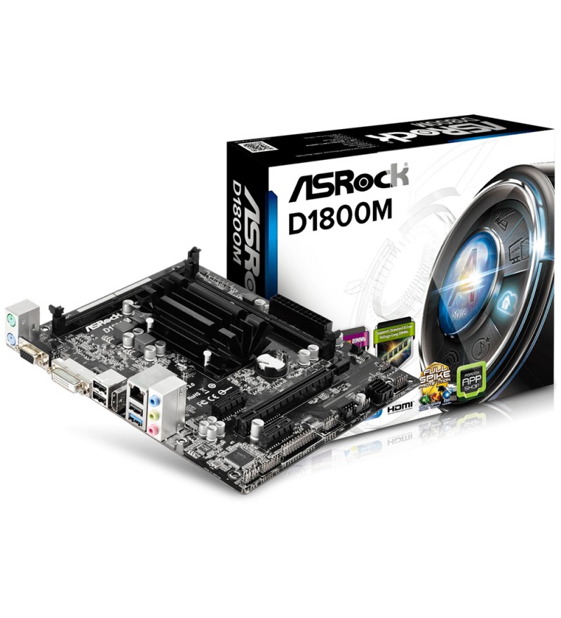 Placa Madre ASRock D1800M con Celeron J1800 HDMI/2 DDR3 /USB 3.0/Micro ATX - Negro