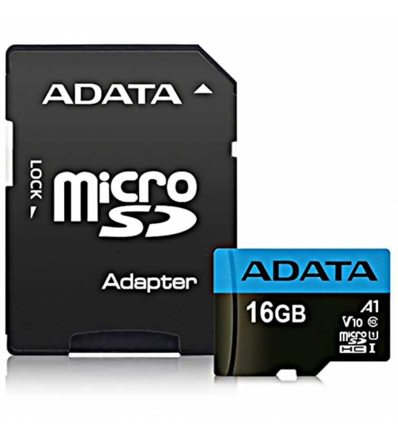 Tarjeta de memoria Adata microSDHC de 16GB con adaptador C10 AUSDH16GUICL10A1-RA1 de 100MB/s - Negro