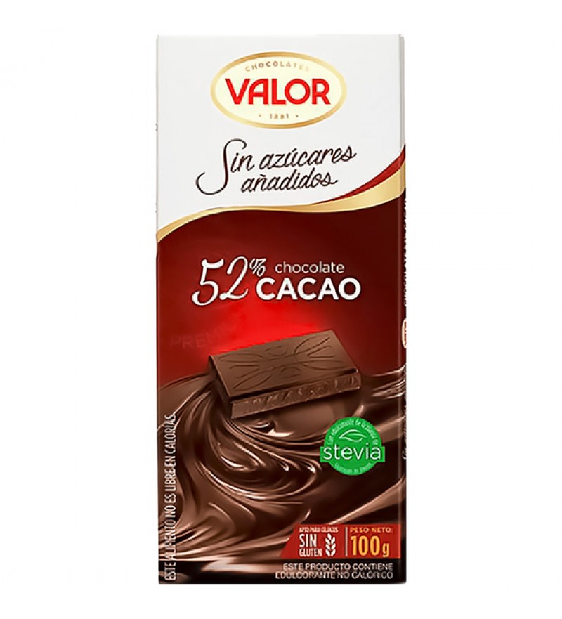 Chocolate Valor 52% Cacao Sin Azúcar - 100g