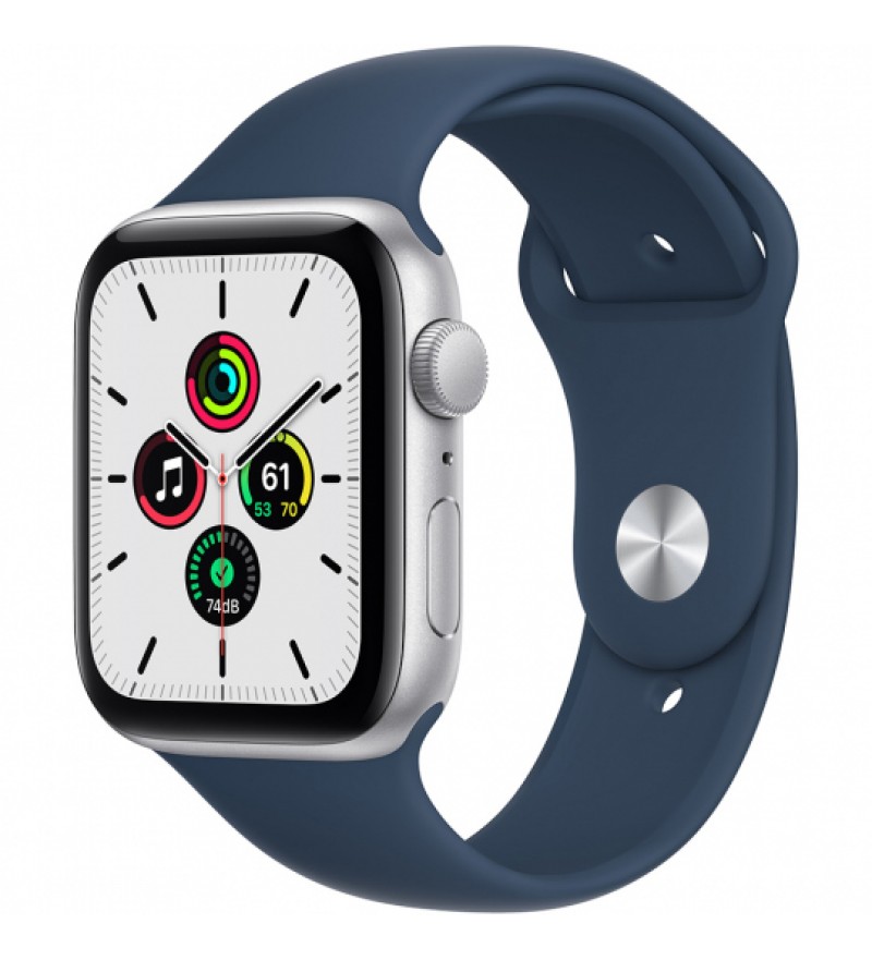 Apple Watch SE de 44 mm MKQ43LL/A A2352 GPS (Caja de aluminio Plata/Correa deportiva Azul Abismo)