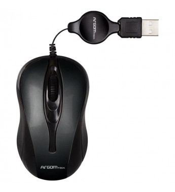 Mouse ArgomTech MS08 ARG-MS-0008BK 1000DPI/3 Botones/USB/Retráctil - Negro