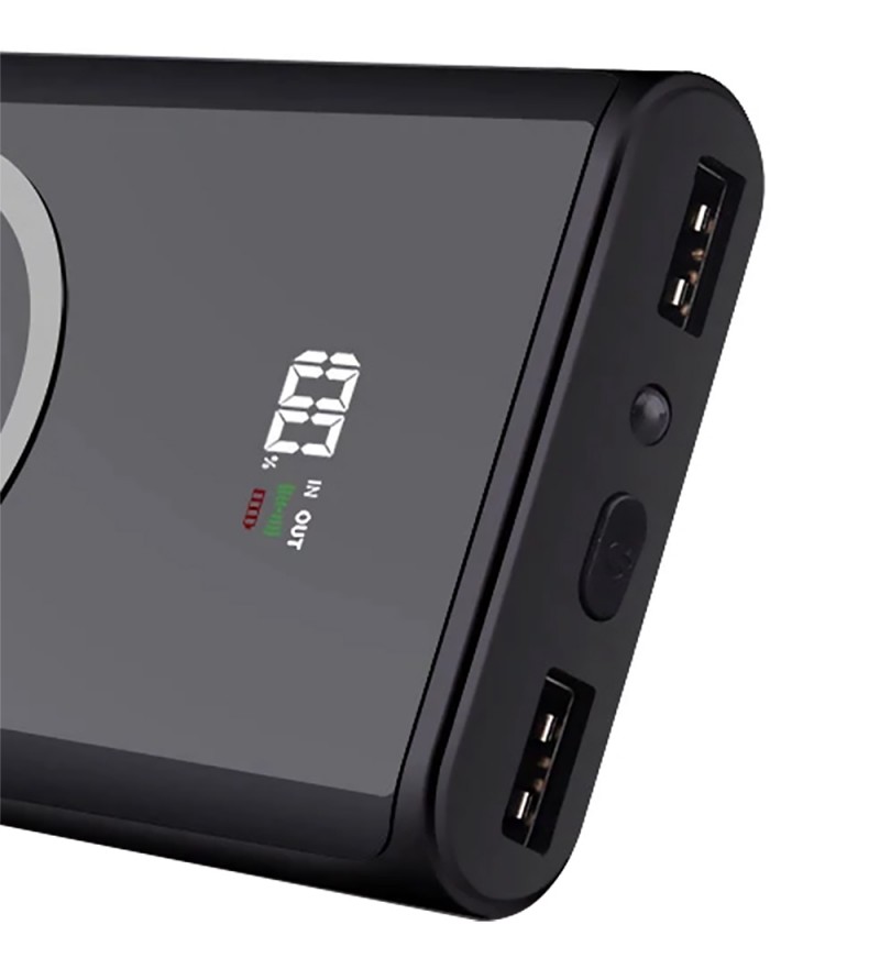 Cargador Portátil Blulory Wireless Charging Power Bank con 2 Entradas USB/10.000 mAh - Negro