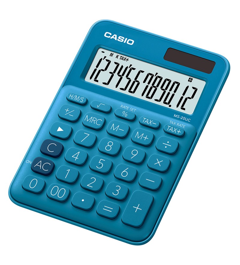 Calculadora Casio MS-20UC-BU de 12 Dígitos Solar/Batería - Azul