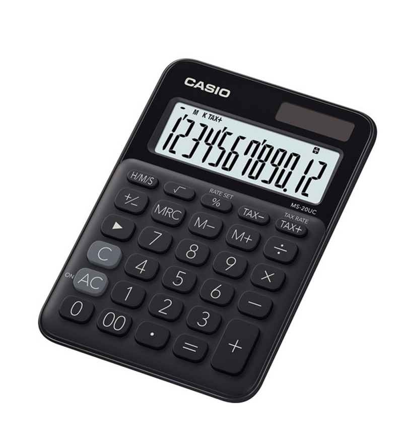 Calculadora Casio MS-20UC-BK de 12 Dígitos Solar/Batería - Negro