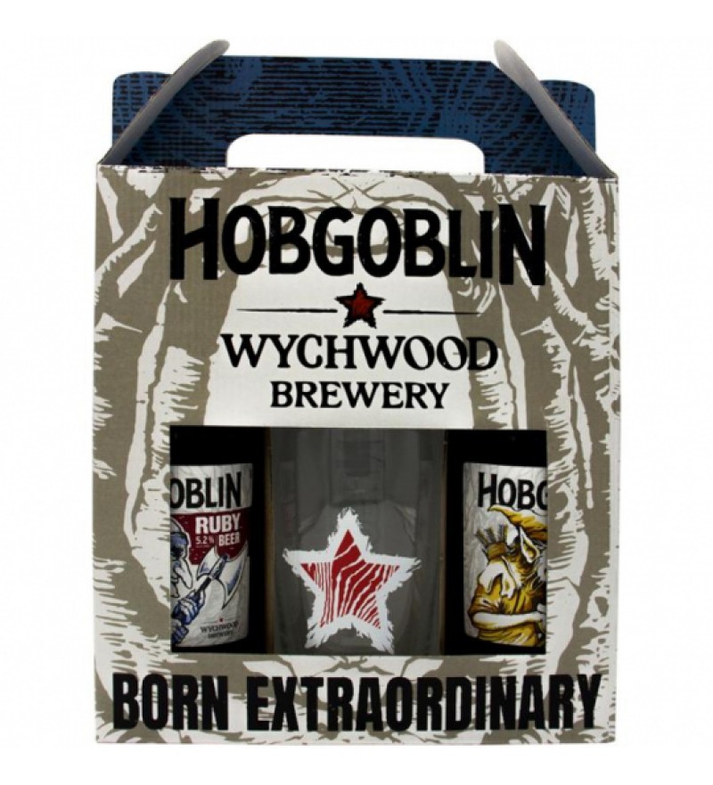 Kit Cerveza Marston's Wychwood Brewery Hobgoblin Ruby Beer + Gold Beer + Vaso - 500mL